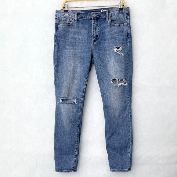 GAP 1969 Women's Jeans Authentic True Skinny Distressed Medium Wash size 30S - Picture 1 of 9